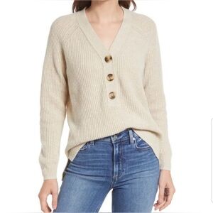 Madewell Lyle Ribbed Henley Sweater in merino wool blend size L
